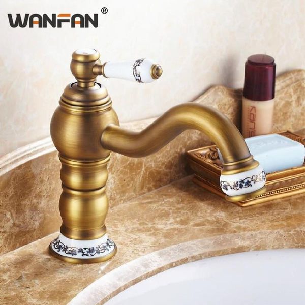 

single basin faucets brushed antique brass bathroom sink faucet 360 rotate spout deck mount mixer water taps torneira wf-s79-3131