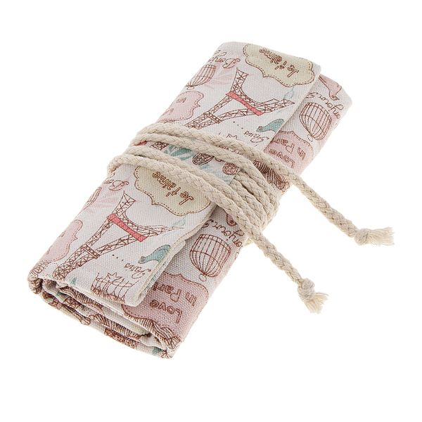

romantic tower pencil wrap holders, canvas travel drawing pencils roll up pouch case inserting hold students pen bag organizer for 36 art