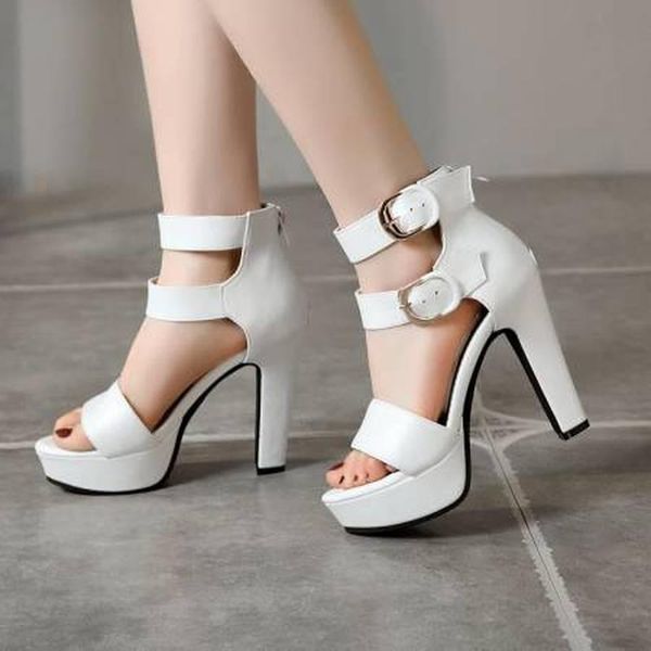 

women sandals ankle strap summer platform shoes buckle strap high heel gladiator sandals white yellow big size36-50 women shoes, Black