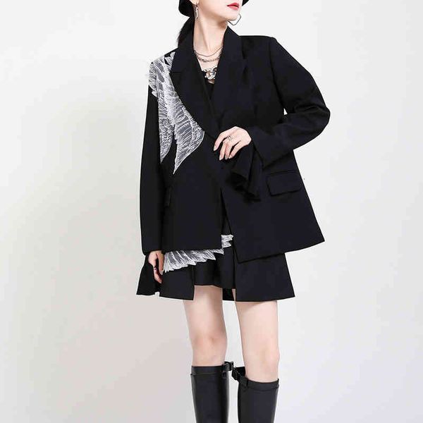 

women's suits & blazers [eam] women black mesh wings big size blazer lapel long sleeve loose fit jacket fashion spring autumn 2022 1dc7, White;black