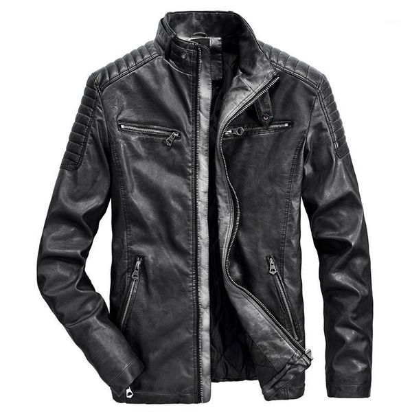 

tfu men 2020 autumn new motor casual vintage thick leather jacket coat men winter warm fashion outwear zipper leather jacket1, Black