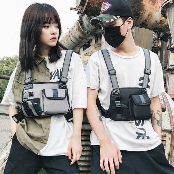

men women tactical chest rig bag vest hip hop bag harness two pockets fanny packs waist packs adults adjustable1