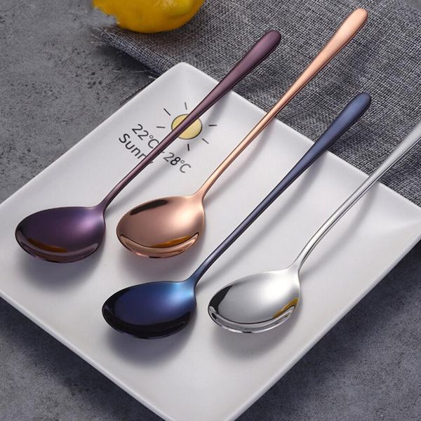

stainless steel flatware ice dessert spoon tableware round shaped stirring spoon kitchen tools accessories