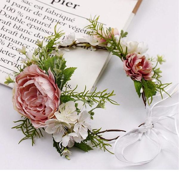 

peony flower wreath crown festival headband women hair accessories headdress girl floral garland wedding floral qylpmi