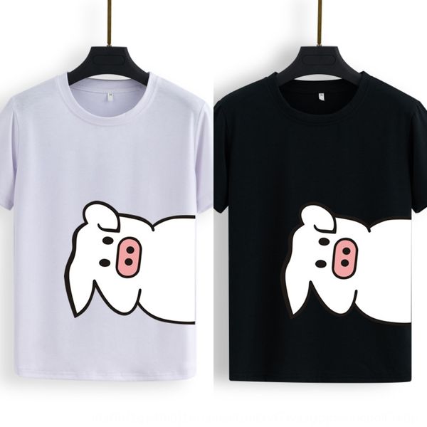

60-180 kg can wear t-shirt summer round neck short sleeve men's and women's t-shirt k331# iwfpc, White