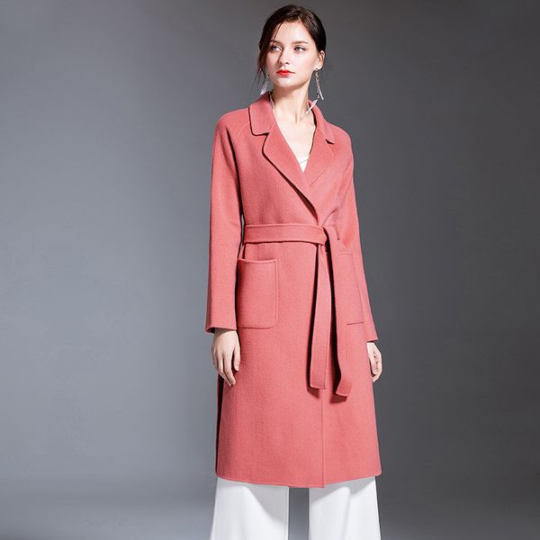 

новое двойное лицо шерстяное пальто средней длины cedar cand cashmere coat женщина, Black