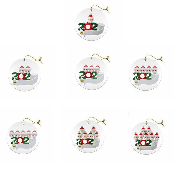 

2020 christmas ornament wooden xmas tree pendant with pvc snowman face mask handing toys family of ornament with mask gga3734-8