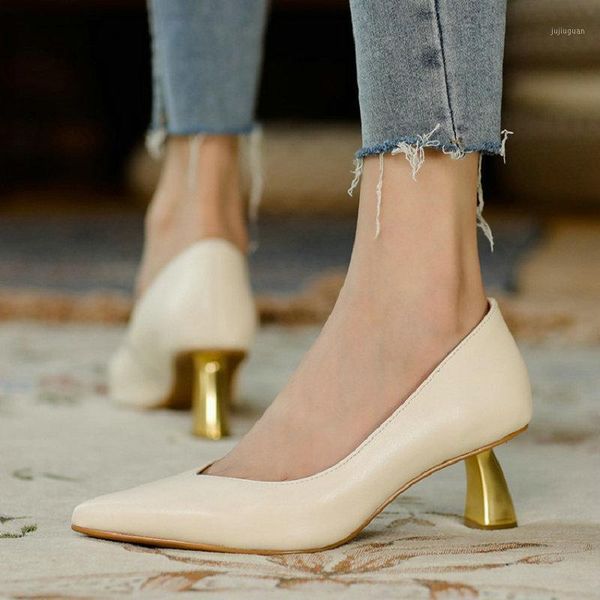 

sianie tianie 2021 spring genuine natural leather pointed toe office lady pumps v-cut gold high heels women stilettos shoes1, Black