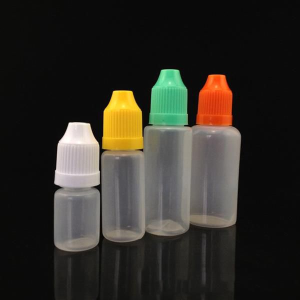 Bottiglie contagocce morbide in PE liquido da 500 pezzi 3 ml 5 ml 10 ml 15 ml 20 ml 30 ml 50 ml 60 ml Bottiglia di plastica con tappo a prova di bambino e punte sottili Bottiglia vuota per succo per gli occhi