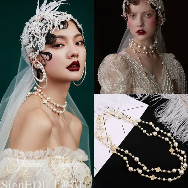 

жемчужное ожерелье с многослойным преувеличением, французской невесты элегантный темперамент, стиль барокко, 100 совокупности, Silver