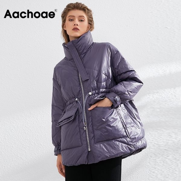 Aachoee Pure Winter Lightweight Down Jacket Mulheres Grosso Quente Batwing Manga Longa Solta Doudoune Pocket Ultra Light Duck Down 201102