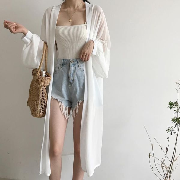 

chiffon cardigan kimono beach summer cardigan women long sleeve white shirt plus size vintage clothes blusas mujer de moda 2020