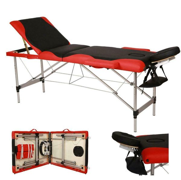 

portable 3 fold massage table aluminum facial spa bed w/carry case us
