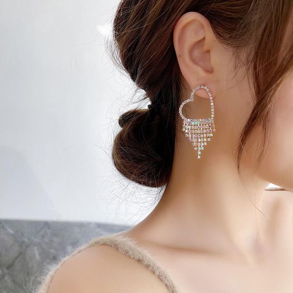 

dangle & chandelier bling crystal tassel long earrings elegant fashion gold color temperament jewelry, Silver