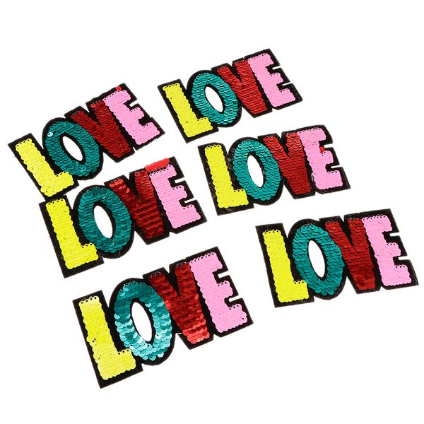 

6pcs colorful love sequins embroidery patch clothes applique sticker diy