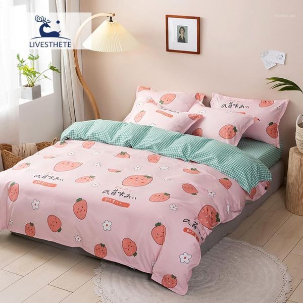 

liv-esthete lovely strawberry duvet cover bedding set 4pcs  king double family single mattress cover fitted sheet bedspread1