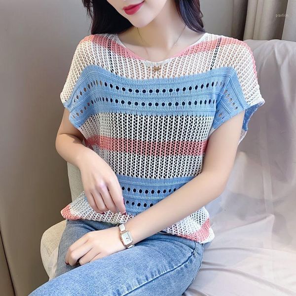 

women spring summer style knitted sweater pullovers lady casual hollow-out o-neck short sleeve pullovers zz00081, White;black