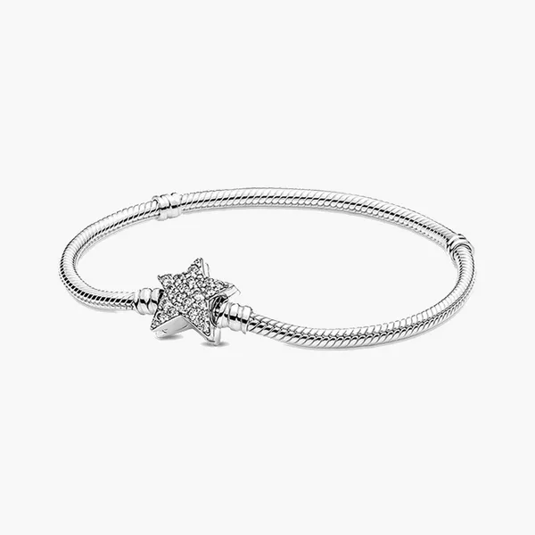 100% 925 pulseiras de malha de prata esterlina para mulheres diy jóias cabe pandora encantos novo desejo pulseira estrela anel de estrela brilhando estrelas Bead Presente com caixa original