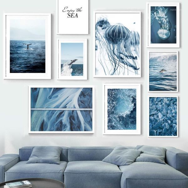 

paintings ocean dolphin blue whale tail quote wall art canvas painting nordic posters and prints pictures for living room home decor1