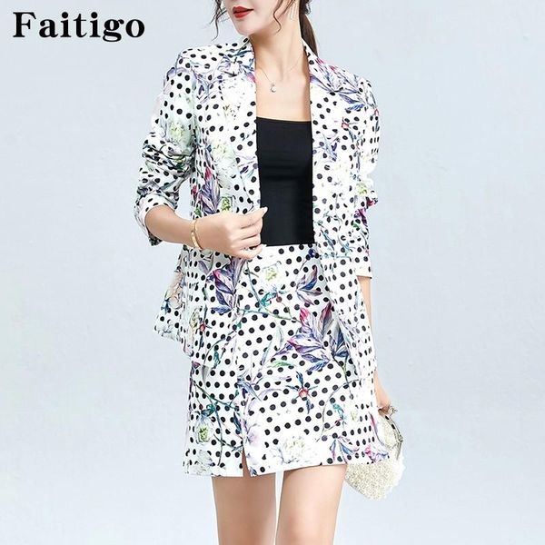 

women blazer set autumn winter fashion print jacket & pencil skirt 2 pieces skirt suit female office ladies blazer suit, White