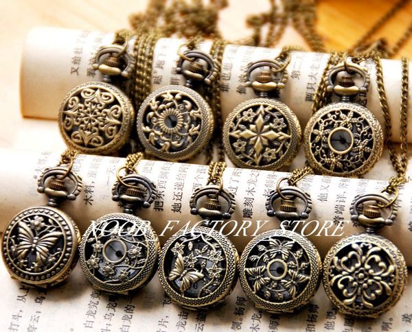 Nuovo quarzo vintage piccola serie vuota orologio da tasca collana gioielli all'ingrosso orologio moda catena maglione lunetta in acciaio color rame