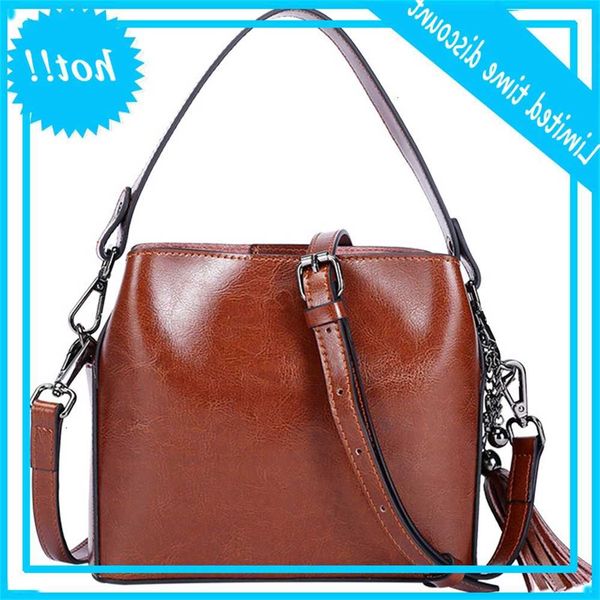 

leather grade 2020 new fashion tassel handbag women's bag slanting across one shoulder