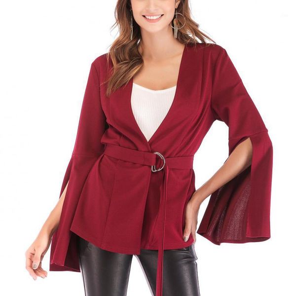 

2018 autumn fashion slim v-neck open sleeves with solid color cardigan ladies jacket casaco feminino winter coat women1, Black;brown