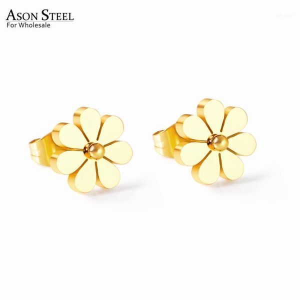 

stud asonsteel cute small earrings gold/rose gold color 316l stainless steel flower for girl women jewelry accessories1, Golden;silver