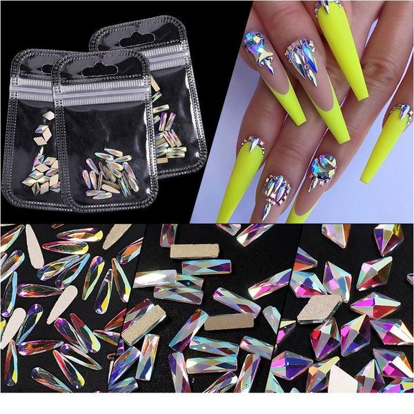

20pcs nail art rhinestones holo flat shaped elongated teardrop rectangle colorful stones for 3d nails decoration 1 jllpxn, Silver;gold