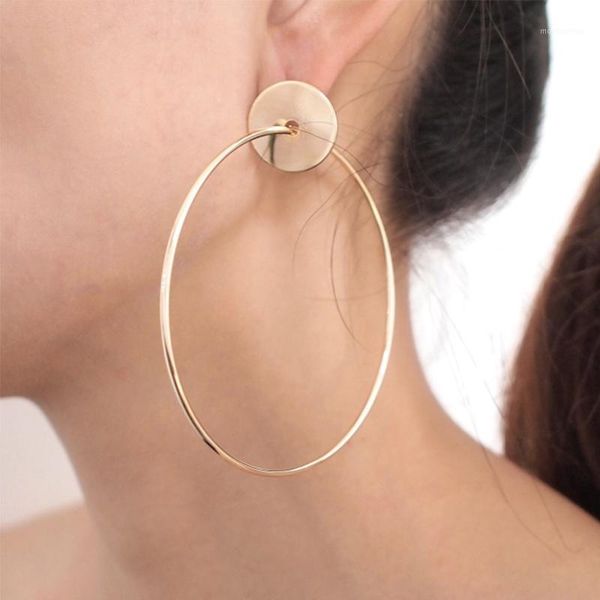 

70mm diameter alloy dangle earrings for women circular metal statement earrings fashion jewelry accessories ukmoc1, Silver
