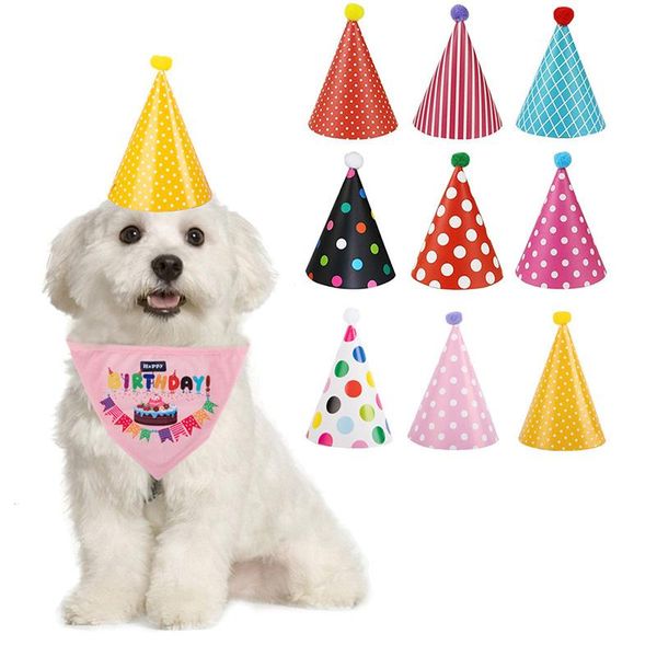 

10 set of dog birthday bandana scarfs with cute doggie birthday party hat