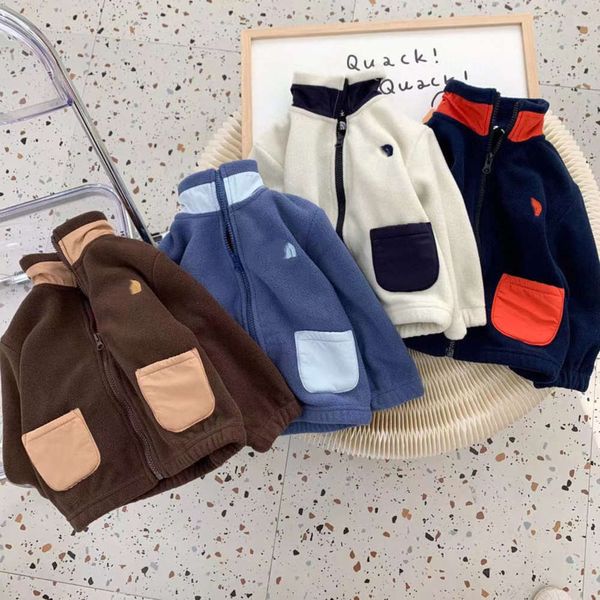 

children's y112606 fce 2020 winter new stand collar cardigan letter solid color zipper shirt long sve coat, Black