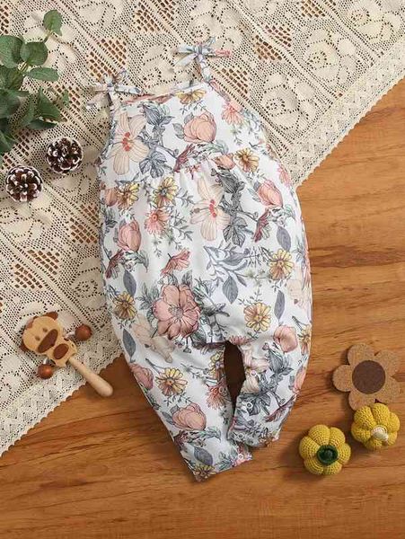 

baby floral print tie shoulder jumpsuit she, Blue