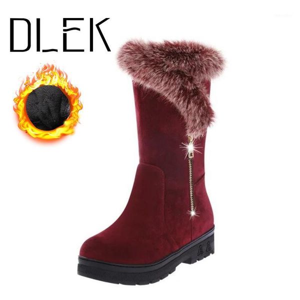 

women boots 2020 mid-calf zip round toe fluffy furry soft fur flock snow zipper warm female winter long snow boots1, Black