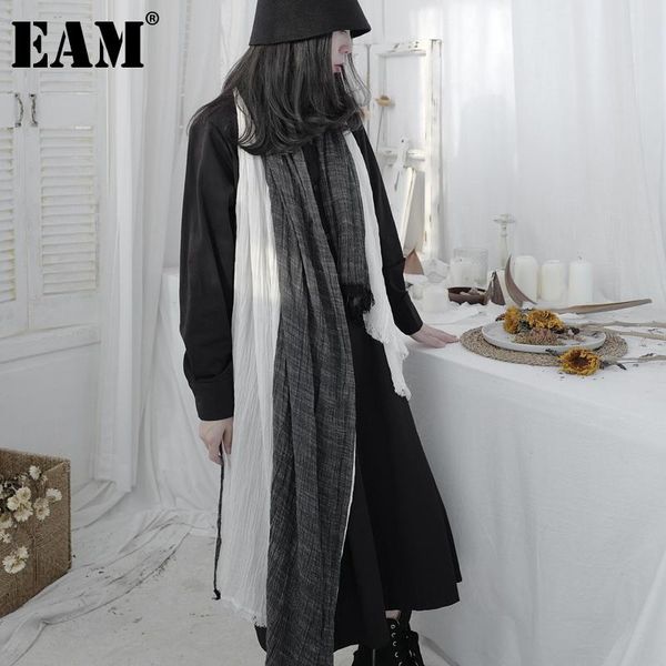 

[eam] women keep warm long black and white contrast color scarf new long personality fashion tide autumn winter 2021 1dd0796, Blue;gray