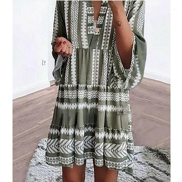 

casual dresses plus size women dress boho style kaftan short loose long sleeve party beach floral sundress clothing 1, Black;gray
