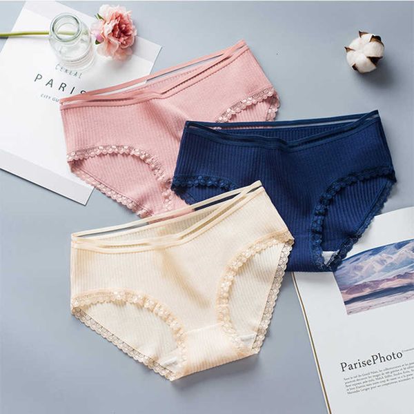 

3pcs/lot women's underwear cotton solid color striped culotte lace panties women shorts briefs 2019 new, Black;pink