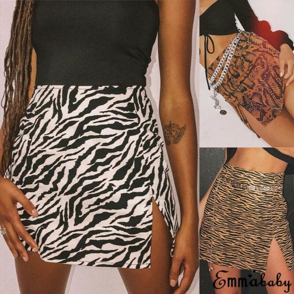 

2020 fashion women zebra leopard print summer slit skirts stretch short mini snake skin printed ladies skirts new arrival, Black