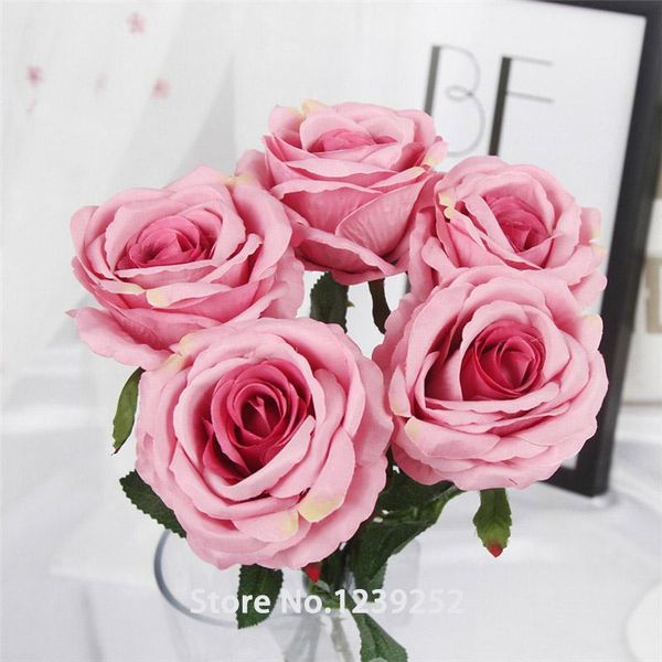 

new 5pcs/lot big artificial rose flower bouquet decorative flowers wedding home diy decoration flowers bouquet fake