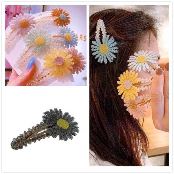 

hair accessories summer girl daisy flower hairpins crystal bb clip bangs hairpin for women korean fashion headwear