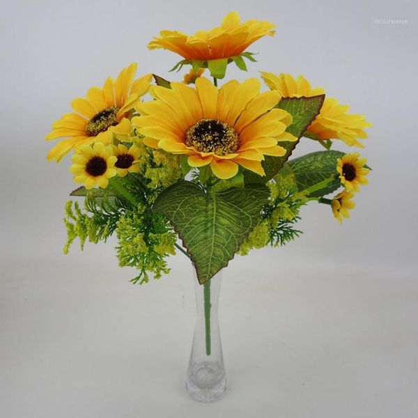 

flower fake silk artificial 7 heads sunflower bouquet floral garden hom e decor1