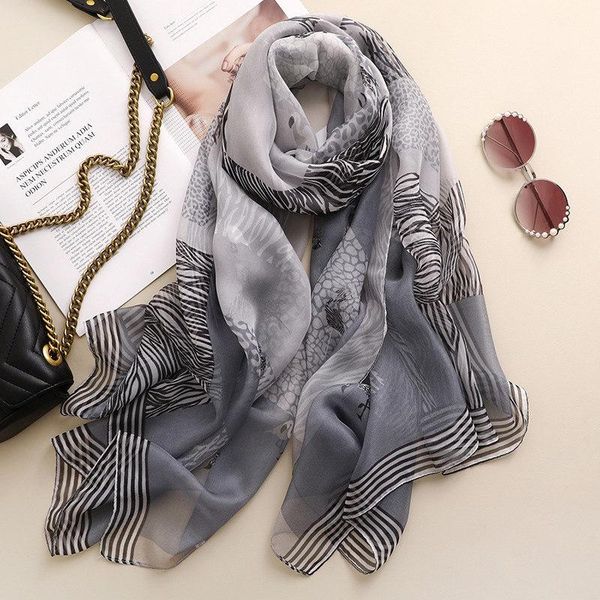 

2020 silk scarf female scarves sunscreen stole bandana beach print shawls women fashion soft pashimina hijab, Blue;gray
