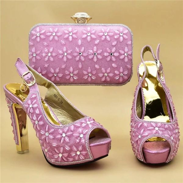 

african shoe and bag matching set women italian shoes and bag set for party rhinestone wedding shoes high heel pumps women, Black