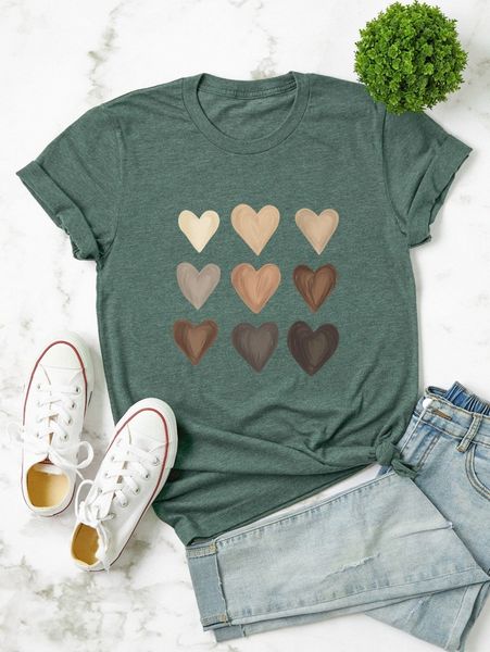 

plus heart print tee z5a3#, Black