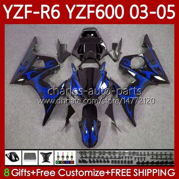 Kit bodywork per Yamaha YZF R6 600CC YZF600 YZF-R6 2003-2005 Cowling Blue Flames 95No.188 YZF R 6 600 cc 2003 2004 2005 Body YZF-600 YZFR6 03 04 05 Fairing moto