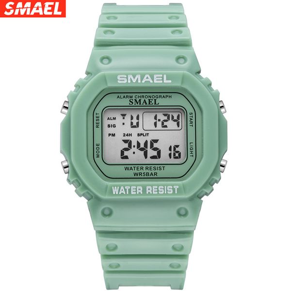 

smael smer matcha green men's and women's small square watch trend waterproof multi-function lovers student electronic watch, Slivery;brown