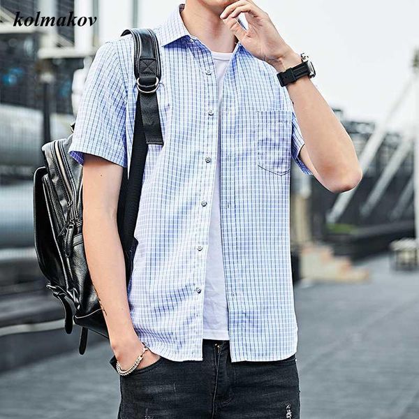 

kolmakov new arrival summer style men boutique short sleeve shirt fashion casual men's plaid shirt plus size -5xl1, White;black