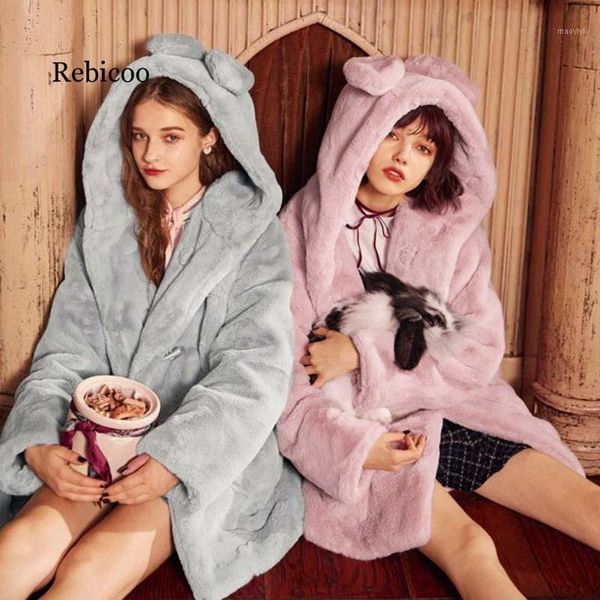 

2020 women's autumn and winter faux fur coat european horn buckle plush jacket casual hooded ears female fur coat1, Black
