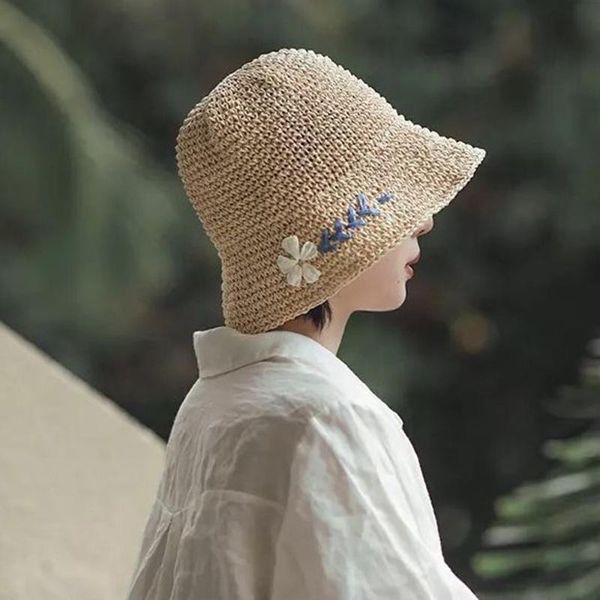 

wide brim hats sun hat women woven straw seaside beach joker cap, Blue;gray