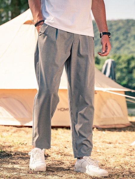 

men solid slant pocket pants v35a#, Black